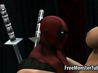 Deadpool takes on a hot cartoon babe in steamy 3D action
